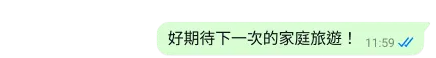 WhatsApp 平台上的安全文字，內容寫著等不及要參加下一次的家庭旅行了